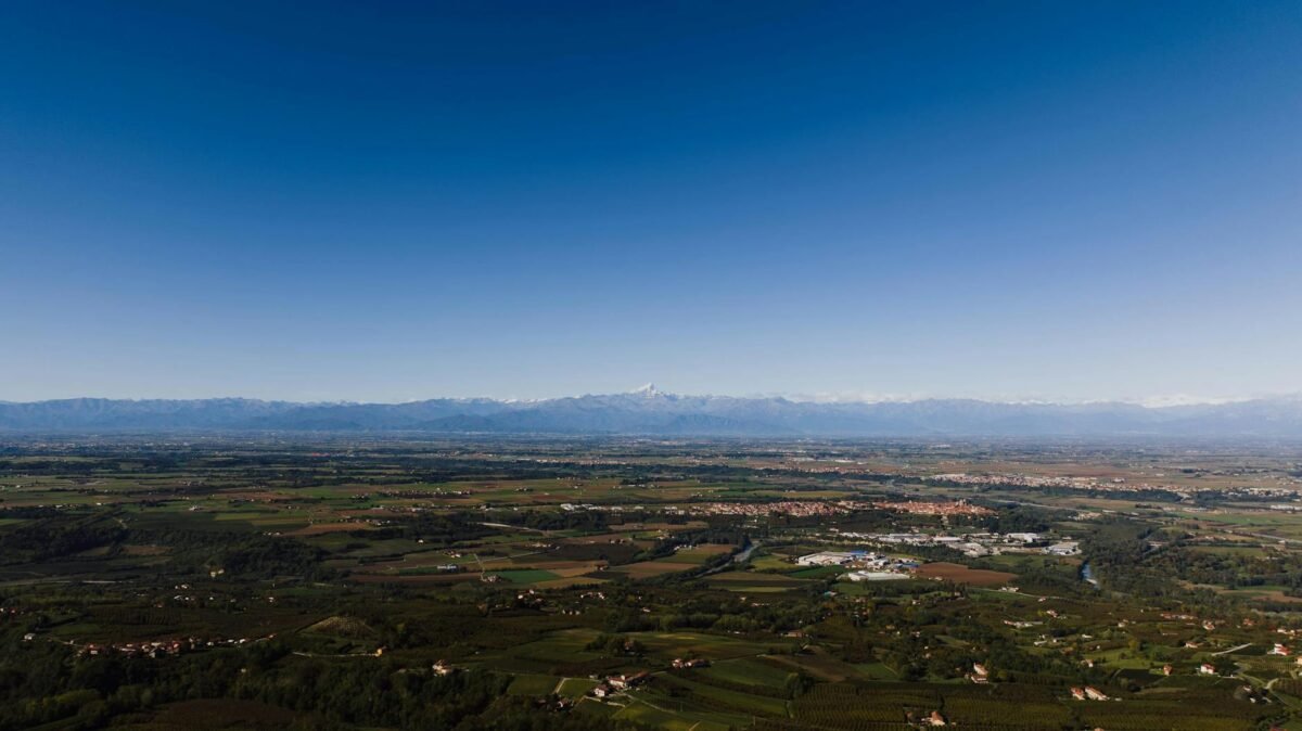 countryside with mountain range