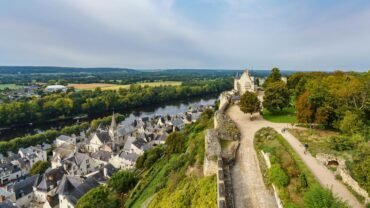 aerial view of chinon and vienne river