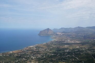 aerial view of coastal landscape in erice sicily