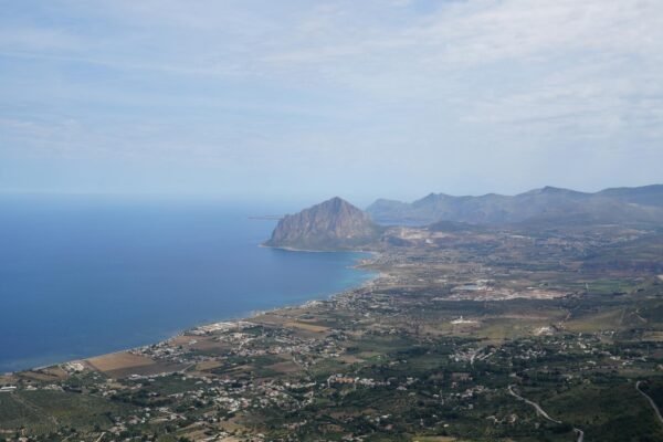 aerial view of coastal landscape in erice sicily
